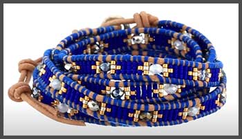 Chan Luu Blue Mix/Beige Wrap with Stainless Steel Bracelet